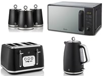 Swan Serenity Black Kettle Toaster Digital Microwave & Canisters Matching Set