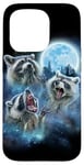 Coque pour iPhone 15 Pro Cosmic Raccoon Trio hurlant sous la galaxie glacée au clair de lune