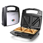 Aigostar 800W Sandwich Toastie Maker 2 Slice Toaster with Easy Clean Non-Stick Hot Plates, Cool Touch Handle, Locking Latch, Stainless Steel, Black - Lamo 30RUE