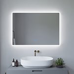 AQUABATOS Miroir de Salle de Bain, Lumineux, LED, 100 x 70 cm, avec éclairage, Interrupteur Tactile, intensité Variable, Blanc Froid 6400 K, Chauffage Miroir, Anti-buée, IP44, CE