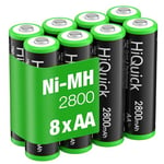 HiQuick Ni-MH AA 8pcs 2800mAh Rechargeable Batteries High Capacity 1.2 Volt(1.2 V) Rechargeable Battery AA Low Self-Discharge