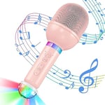 TONOR Microphone Karaoké sans Fil pour Enfants, Mini Micro Portable avec Lumières LED, Jouets pour Fille Garçon, Cadeau de Anniversaire, Noël, Compatible avec Android, iOS, PC, Rose