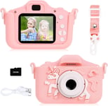 Appareil Photo pour Enfants,Caméra Vidéo HD 1080P Numériques avec Étui en Silicone Dessin Animé,Appareils Photo pour Tout-Petit,Cadeau pour Filles Garçons 3 à 12,Carte SD 32 G Incluse(Rose)