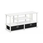 Furinno Grand Meuble TV pour téléviseur jusqu'à 55 Pouces avec bac de Rangement, Bois d'ingénierie, Blanc/Blanc/Noir, 18,49 (P) x 57,89 (L) x 39,5 (H) cm