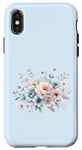 Coque pour iPhone X/XS Rose Bleu Vintage Floral Pivoine Rose