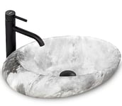 Rea Vasque à poser C Stone Lavabo Salle de Bain en céramique - 49 x 31 cm - Gris imitation de pierre