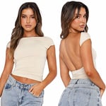 Arkim Top Dos Nu Femme Y2K Backless Top T-Shirts, Sexy Haut Dos Nu Femme Ete, Skims Top Dupes,Top Court Style Réversible(as4, Alpha, s, Regular, Regular, Abricot)