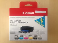 Genuine Canon Ink Multipack - CLI-551 CMYK + GREY + PGI-550 BLACK (INC VAT)