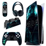 PlayVital Game Over Hacker Full Set Skin Decal for PS5 Console Disc Edition, Sticker Vinyl Decal Cover for PS5 Controller & Charging Station & Headset & Media Remote