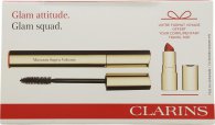 Clarins Glam Attitude Gift Set 8ml Super Volume Mascara - 01 Intense Black + 1.5g Joli Rouge Velvet Lipstick - 742