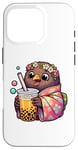 iPhone 16 Pro Kiwi Bird Drinking Bubble Tea Japanese Kimono Case