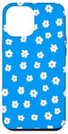 Coque pour iPhone 12 Pro Max Bleu avec motif floral blanc