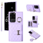 Phone Case For Samsung Galaxy S20 Ultra 5G Wallet Cover with Crossbody Shoulder Strap and Leather Credit Card Holder 360°Rotation Ring Kickstand Cell S20ultra 20S S 20 A20 S2O 20ultra G5 Girls Purple