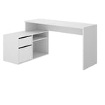 Bureau dangle reversible 1 tiroir + 1 porte - Blanc - L 139 x P 92 x H 75 cm - ROX - Blanc