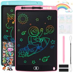 Damcyer 2 Pack Tablette D'écriture LCD 10 Pouces,LCD Tablette Dessin avec Ecran Coloré,Bloc D'écriture Effaçable avec des Autocollants D'animaux,pour Garçons et Filles de 3 4 5 6,Bleu + Rose