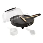 Quest 34400 2-in-1 Popcorn & French Crêpe Pancake Maker, Non-Stick 8 Inch Electric Pan with Batter Spreader - Also Cooks Eggs, Omelettes & Flatbreads., Black/Transparent