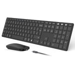 seenda JP-064-3 Wireless Bluetooth Keyboard Mouse, Multi - Device Ultra Slim Rechargeable Wireless Mouse and Keyboard Set for Windows, Mac OS, Laptop, iPad, Tablet, QWERTY UK Layout, Black