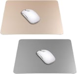 Lot de 2 tapis de souris de jeu en aluminium (or et gris) compatibles avec Magic Mouse, tapis de souris double face lisse et ultra fin pour un contrôle rapide et précis (22,9 x 18 cm)