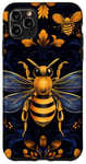 Coque pour iPhone 11 Pro Max Coque de téléphone motif ethnique moderne bleu - abeilles sur noir