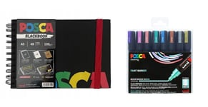 Posca - A5 BlackBook & PC5M - Medium Tip Pen - Metallic colors 8 pc