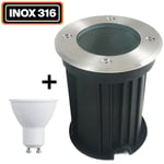 Spot Encastrable de Sol Rond Inox 316 Extérieur IP65 + Ampoule GU10 7W Blanc Froid 6000K