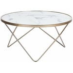 Beliani - Table Basse Ronde avec Plateau en Verre Imitation Marbre Blanc et Structure en Métal Doré pour Salon Moderne et Glamour