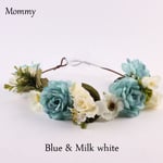 2pcs Mommy&kids Headband Flowers Wreath Garlands Floral Blue&milk White Mommy