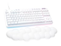 Logitech G Clavier Filaire 713 avec éclairage RVB LIGHTSYNC, commutateurs tactiles (GX Marron) et Repose-Poignet, PC/Mac – Blanc