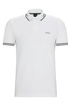 BOSS Mens Paul Stretch-Cotton Slim-fit Polo Shirt with Branding and Stripes