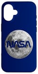 iPhone 16 Retro NASA Worm Logo Full Moon Space Graphic Apollo Artemis Case