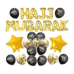 Hajj Mubarak Bokstäver Latex Ballonger Dekorativa Festliga Bakgrund Layout Ballong Set För Eid Al-fitr (Svart Och Guld)