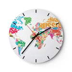 Horloge murale en verre 30x30cm Carte Mots Monde Géographie Wall Clock