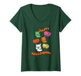 Womens Gloomy Bear Naughty Grizzly Happy Halloween Ghost Pumpkin V-Neck T-Shirt