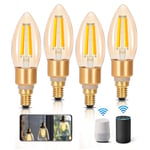 Aigostar Ampoule Connectée Alexa E14 4.5W Edison Ampoules Vintage WiFi C35 Ampoule Intelligent Retro, Compatible avec Alexa et Google Home, Dimmable 2700K-6500K, ambre 4 PCS