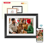 Cadre Photo Numérique WiFi 10.1" avec Extérieur en Bois Brossé Noir, 32 Go Intégré écran Tactile IPS 1280 * 800, Partage de Photos/Vidéos Via l'application Frameo, Meilleur Cadeau pour Vos Proches