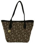 DKNY Tote Bag Brown Canvas Logo Medium Top Zip Womens Heritage Handbag RRP £260