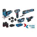 Bosch Lot de 5 outils 12V : GSR + GOP GHO GWS GST 3x GBA GAL XL-BOXX