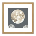 Bright Huge Full Harvest Moon Over Mountain Peaks Square Wooden Framed Wall Art Print Picture 8X8 Inch