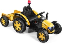 Tracteur Electrique avec Remorque Voiture Vehicule Electrique Enfants 12V 7Ah avec Telecommande Lumieres Musique Jaune