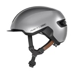 ABUS Urban Helm HUD-Y à LED arrière magnétique rechargeable & fermeture magnétique - Casque de vélo cool pour usage quotidien - pour hommes et femmes - Argent, taille M