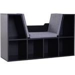 Bibliothèque banc 2 en 1 design contemporain 6 casiers 3 coussins fournis 102L x 30l x 61H cm noir gris