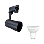 Kit Spot LED sur rail 80degrés Triphasé Noir + Ampoule LED GU10 5W - Blanc Neutre 4000K - 5500K - SILAMP