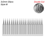 Double Burr M 20pc Fraise de travail en carbure de tungstène, tige de 3mm, 1/8 &quot;, pour sculpture, râpe rotative, lime, diamant, acier, bois et métal ""Nipseyteko