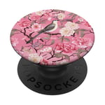 Motif fleurs Sakura rose vintage et oiseau PopSockets PopGrip Interchangeable