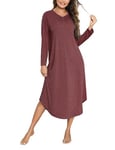 Bresdk Chemise de Nuit Femme Coton Longue, Chemise de Nuit Femme Manches Longues Hiver Vêtements de Nuit Femme Col en V Robe de Nuit Femme Boutonnée