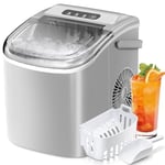 RWFlame Ice Maker with Handle, 12KG in 24Hrs, 9 Bullet Ice Cubes Ready in 6 Mins, Self-Cleaning Ice Cube Maker, Ice Maker Machine for Home, Grey