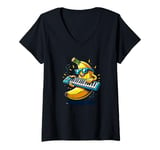 Womens Cool Funky Banana Playing Keyboard Music V-Neck T-Shirt