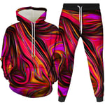 Unisexe 3D Imprimé Sweat À Capuche+Pantalon De Sport,Sweat À Capuche pour Homme Jogging Bas Sweat Fuchsia Graffiti Imprimé Survêtement Cordon Poche Pull Ensemble pour Joggeurs Étudiant Couple