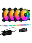 DUTZO RGB Kit 4 - 4x fan black + 1x LED strip + remote & controller - 120 mm - 24 dBA - 120mm - Svart med RGB LED-lys - 24 dBA