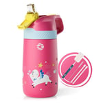 FEIJIAN Gourde Isotherme Enfant avec paille - 350ML/400ML Bouteille Isotherme Enfant - Sans BPA Tritan, Anti-fuite reutilisable pour l'école, Les Sports et la Maternelle